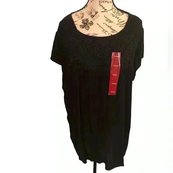Nicole Miller NY Wome s XL Black Blouse Gauze Embroidered S/S NWT - Picture 1 of 5